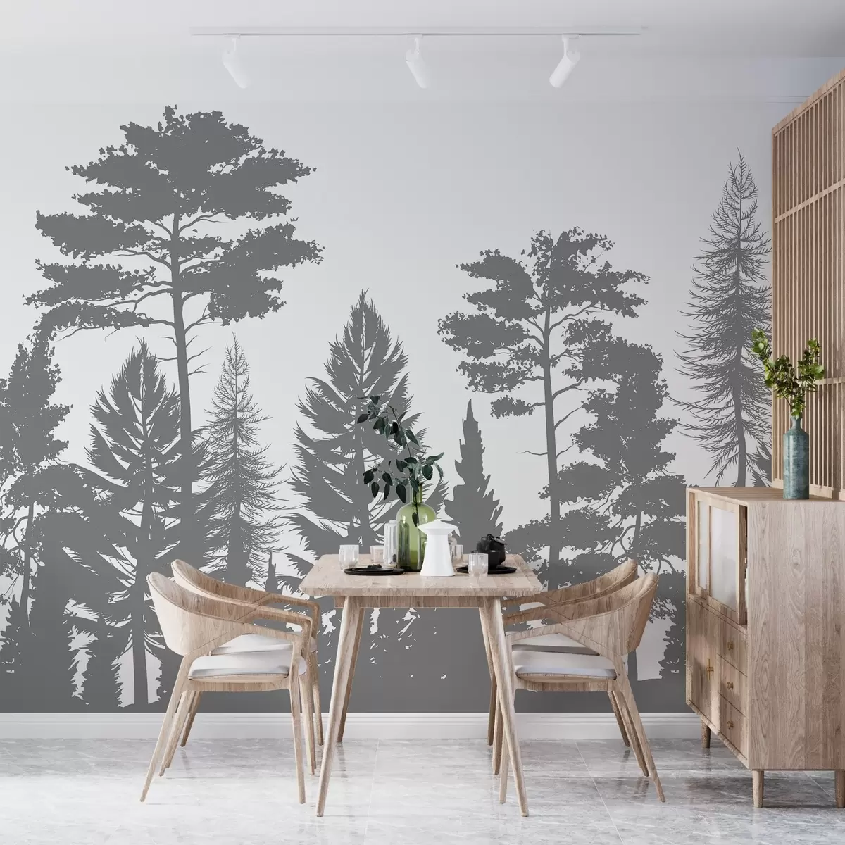 wall murals Дрвеће у беж и сивом мотиву w02361v3