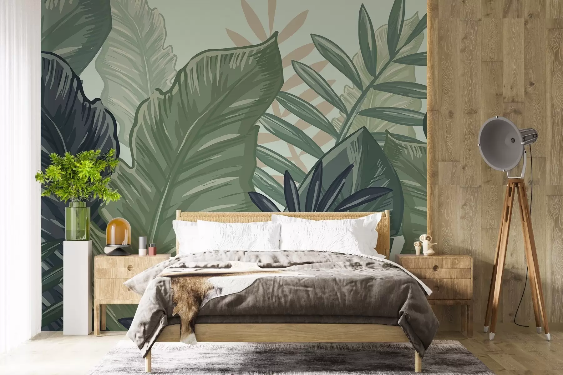 wall murals Тропско лишће са светло плавом позадином w02367v1