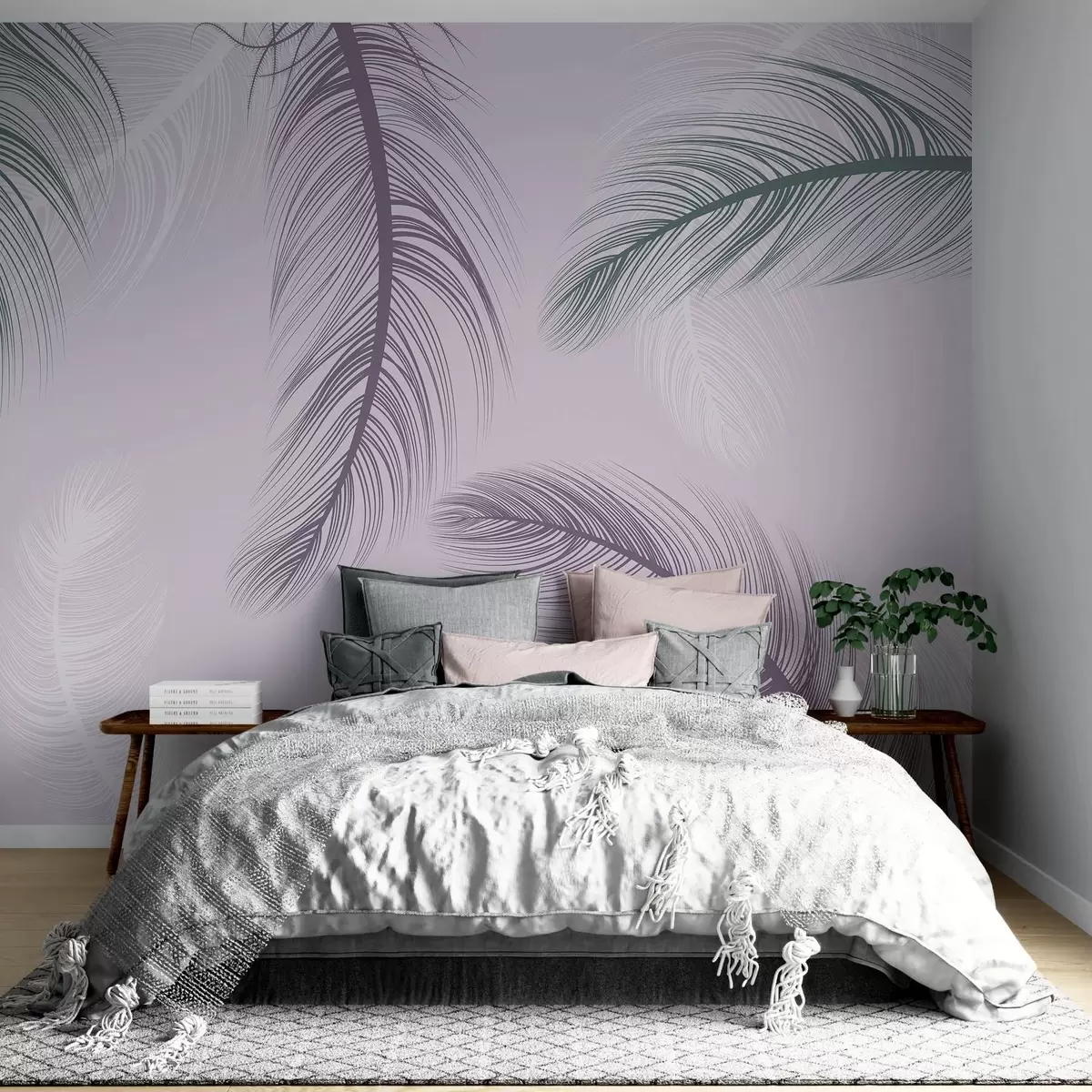 wall murals Разнобојно перје на ружичастој позадини w02369v2