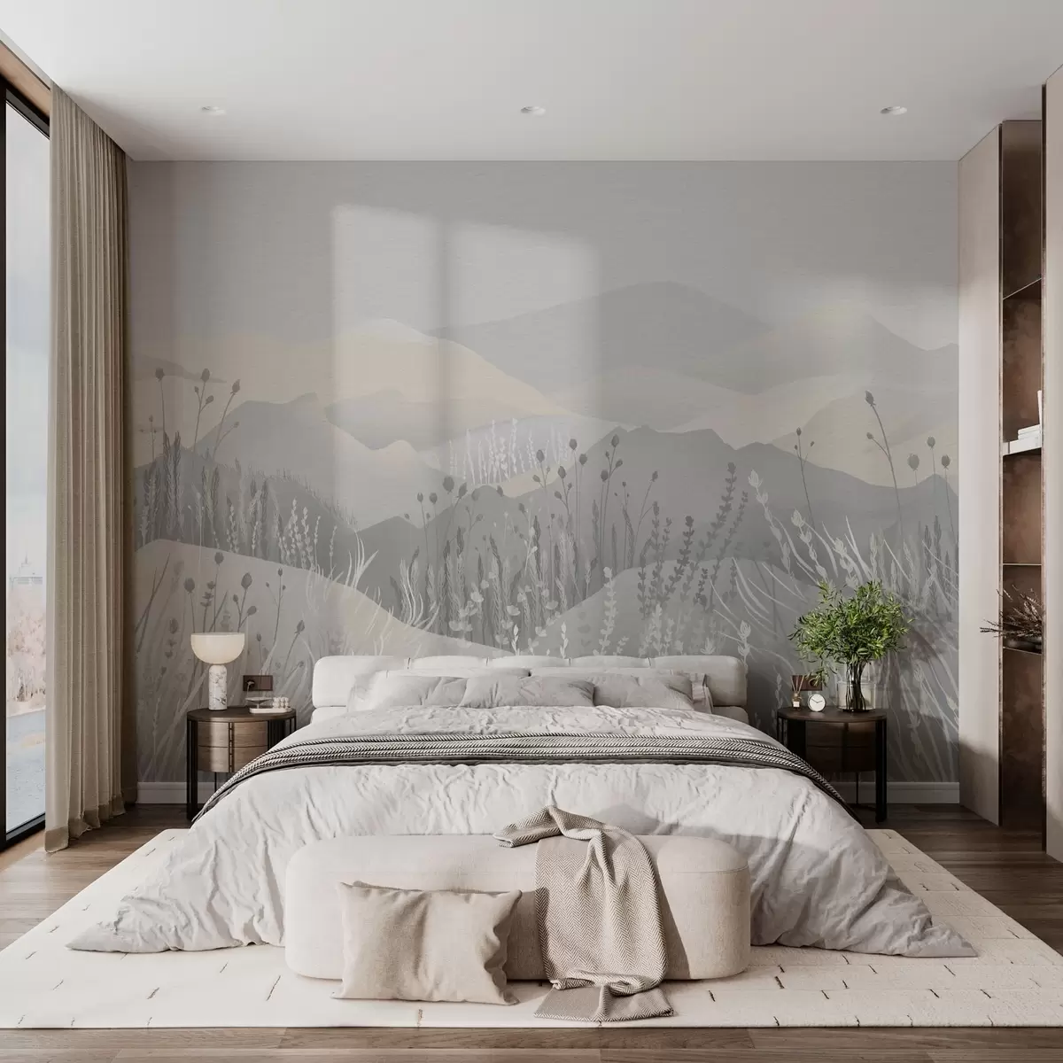 wall murals Магловите планине и дивље биље и цвеће w02317