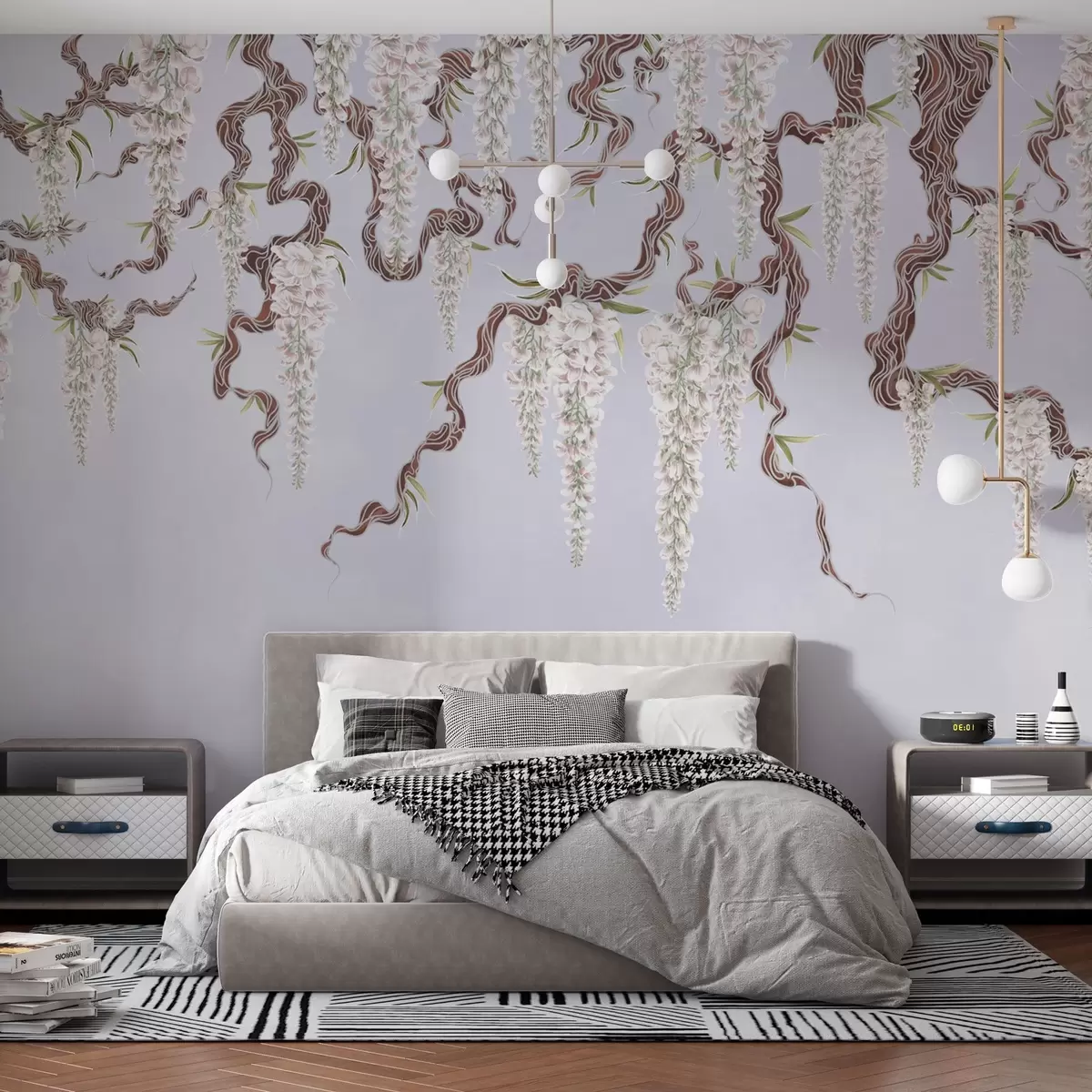 wall murals Ружичаста глицинија на светлој, пастелној грунге позадини w02372v2