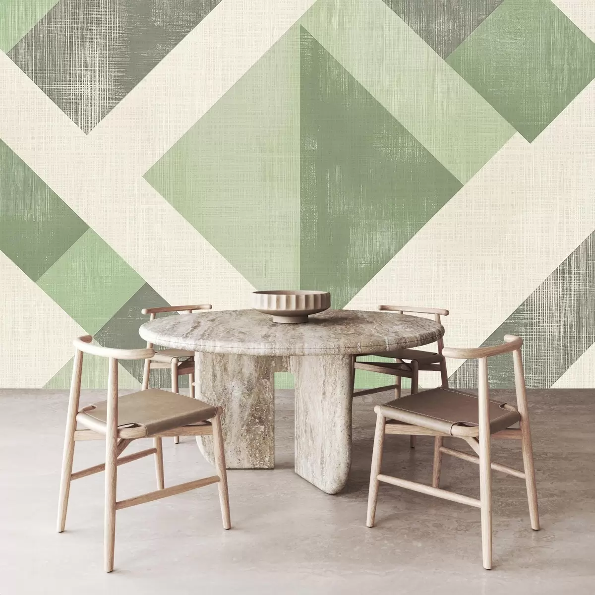 wall murals Модеран геометријски дизајн тапета са преклапајућим облицима у меким беж и браон тоновима.
 w02341v2