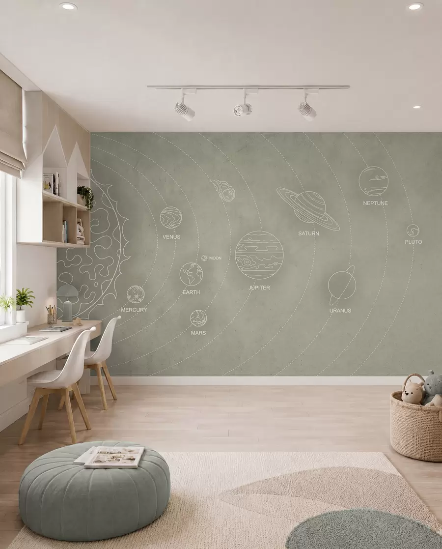 wall murals Соларни систем у минималистичком стилу на хладној беж текстурираној позадини w02344