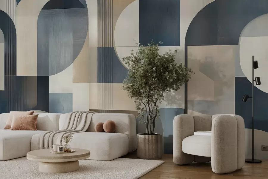 wall murals Арт деко тапете са геометријским узорком у плавим, беж и млечним нијансама w02346
