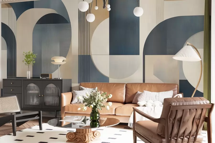 wall murals Арт деко тапете са геометријским узорком у плавим, беж и млечним нијансама w02346