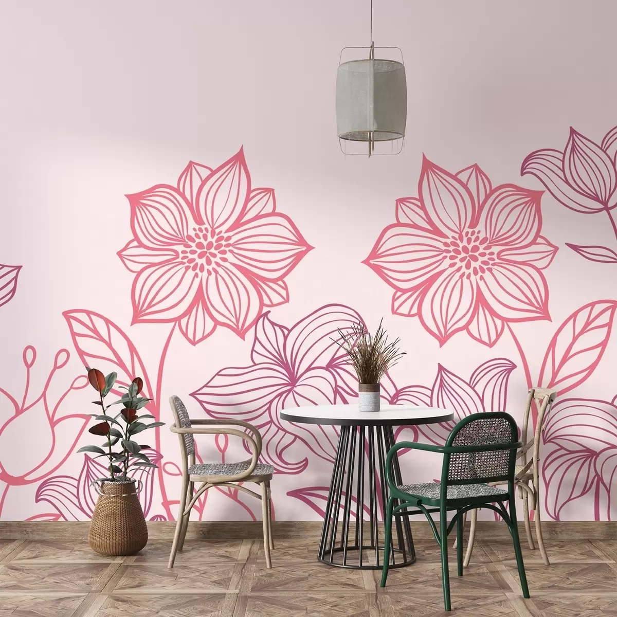 wall murals Осликани обриси ружичастог цвећа w02394