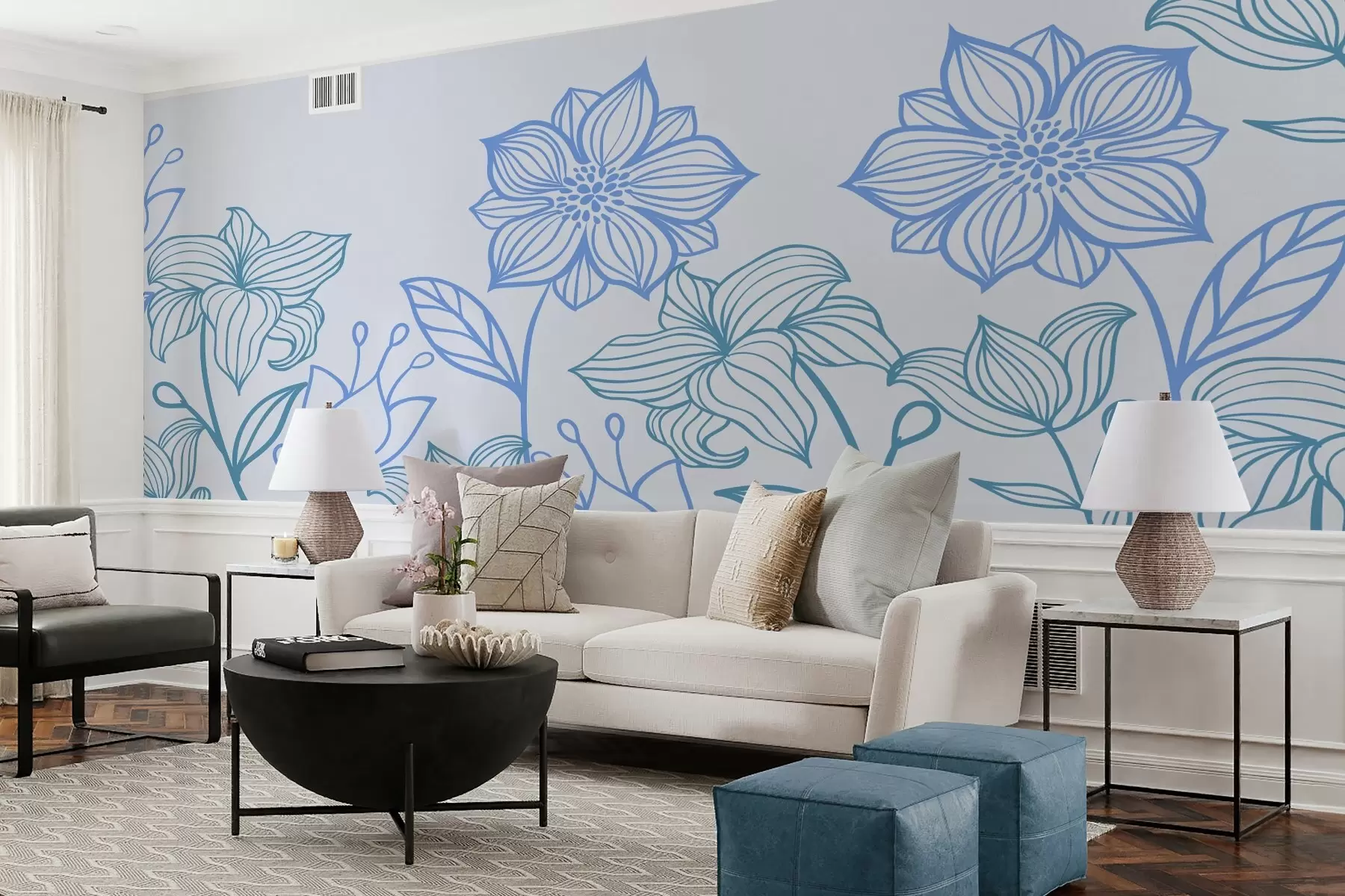 wall murals Осликани обриси плавог цвећа w02394v1