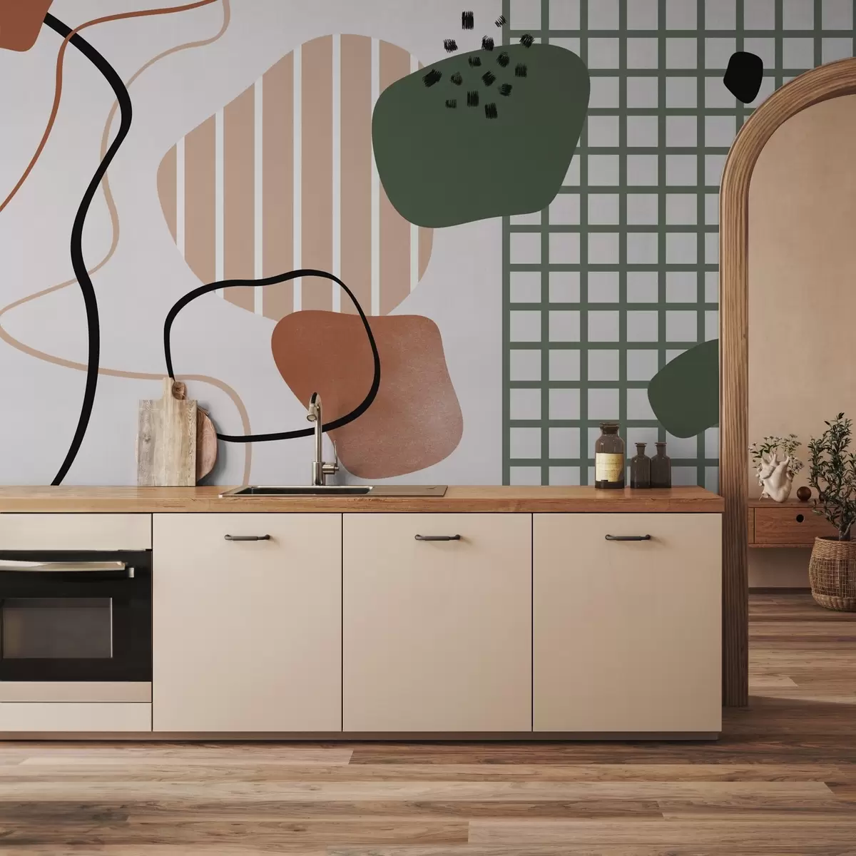 wall murals Зелена мрежа и апстрактне тачке и пруге w02379