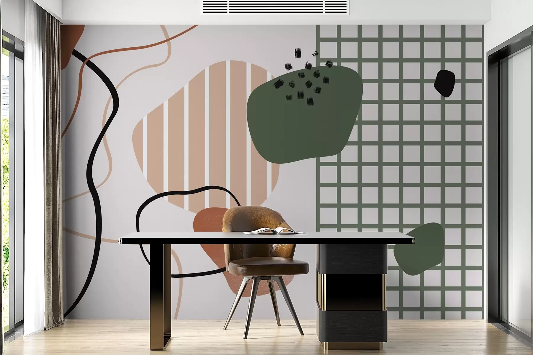 wall murals Зелена мрежа и апстрактне тачке и пруге w02379