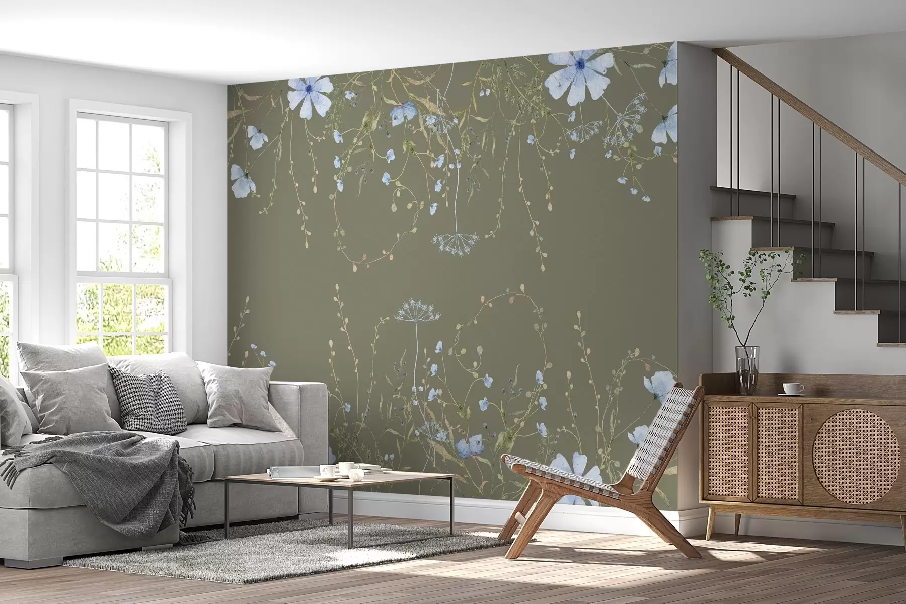 wall murals нежно дивље цвеће на тамној позадини  w02348v1