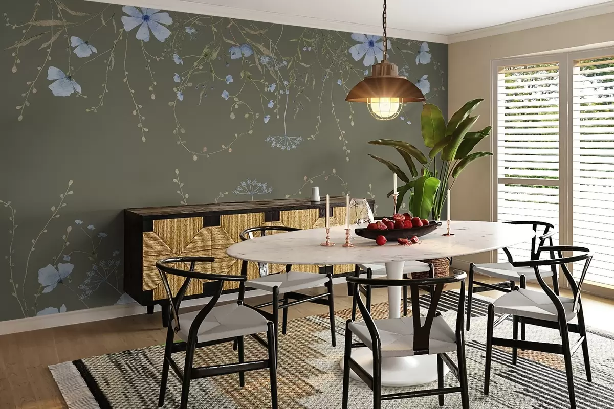 wall murals нежно дивље цвеће на тамној позадини  w02348v1