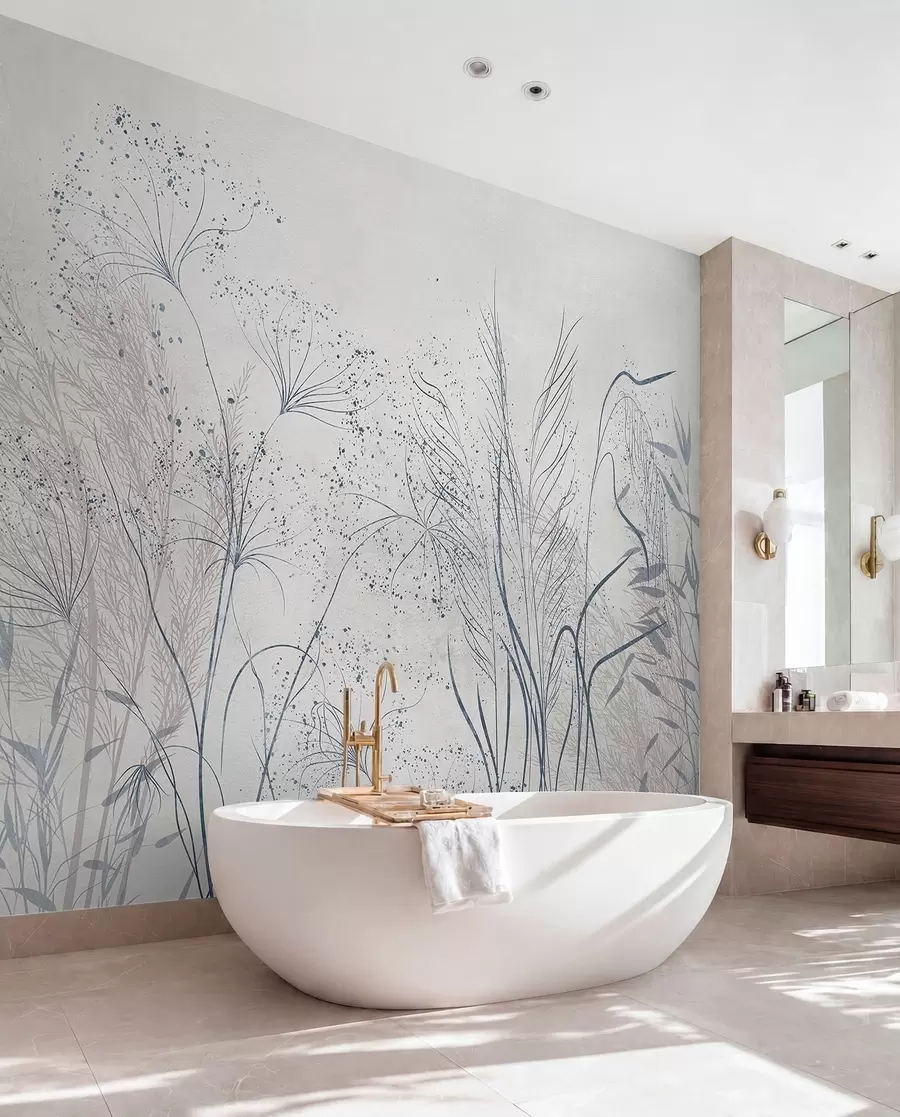wall murals Botanički crtež u sivom w08441v1
