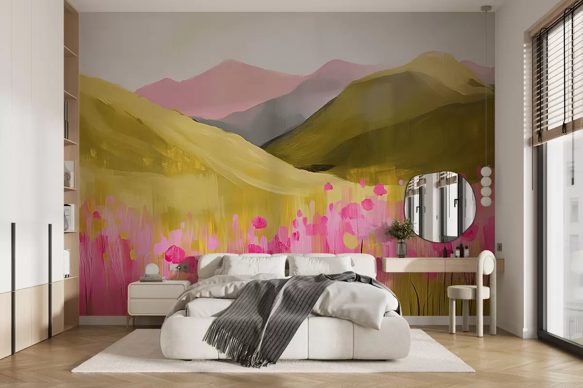 wall murals Ружичасто цвеће у планинама w08456