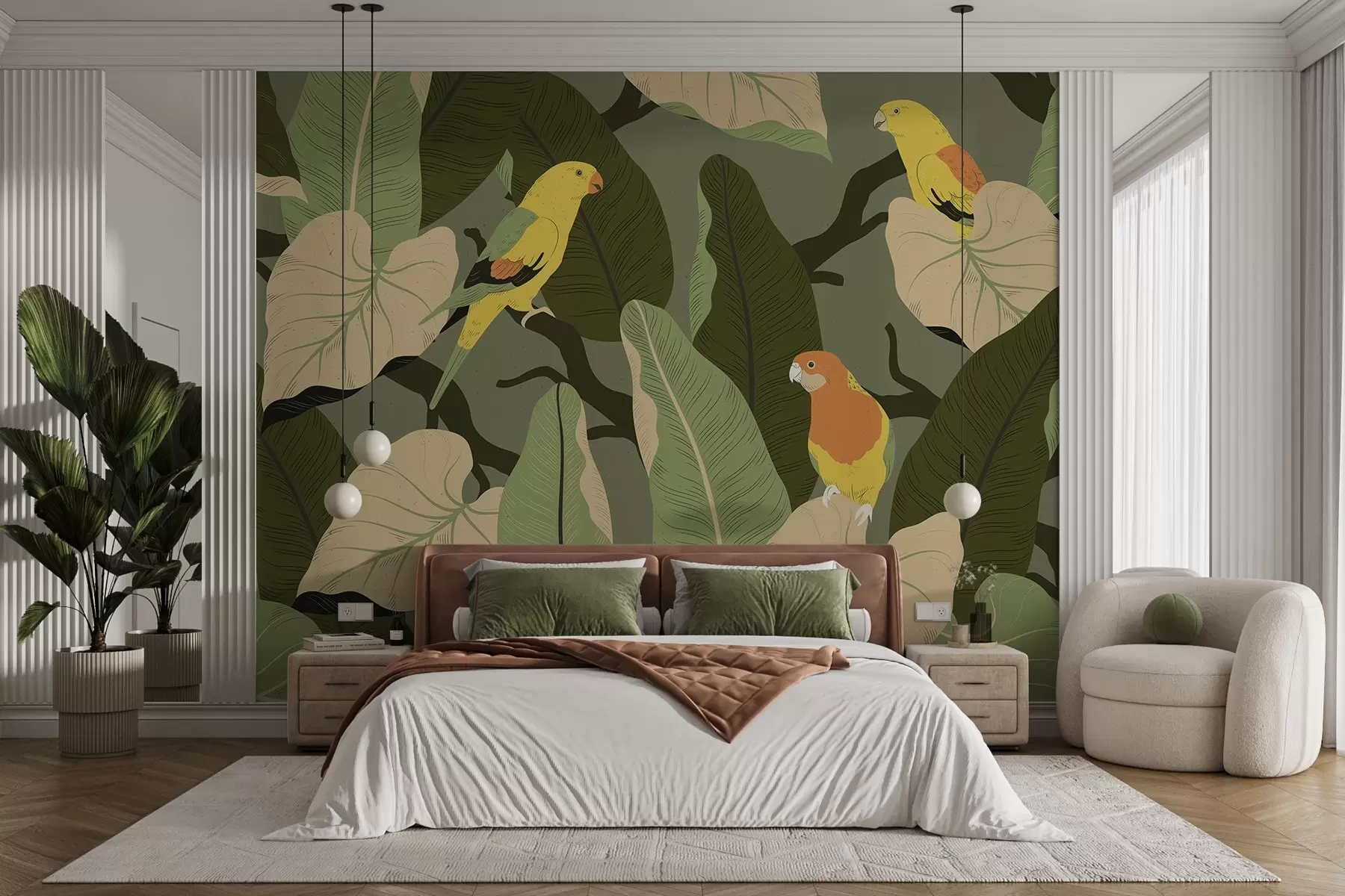 wall murals тропско лишће са папагајима w02402