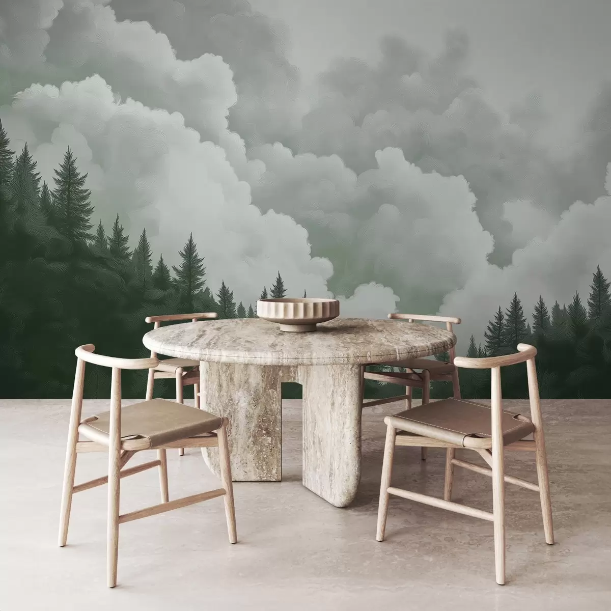 wall murals Осликани густи облаци над шумом у стилу уља w02411v2