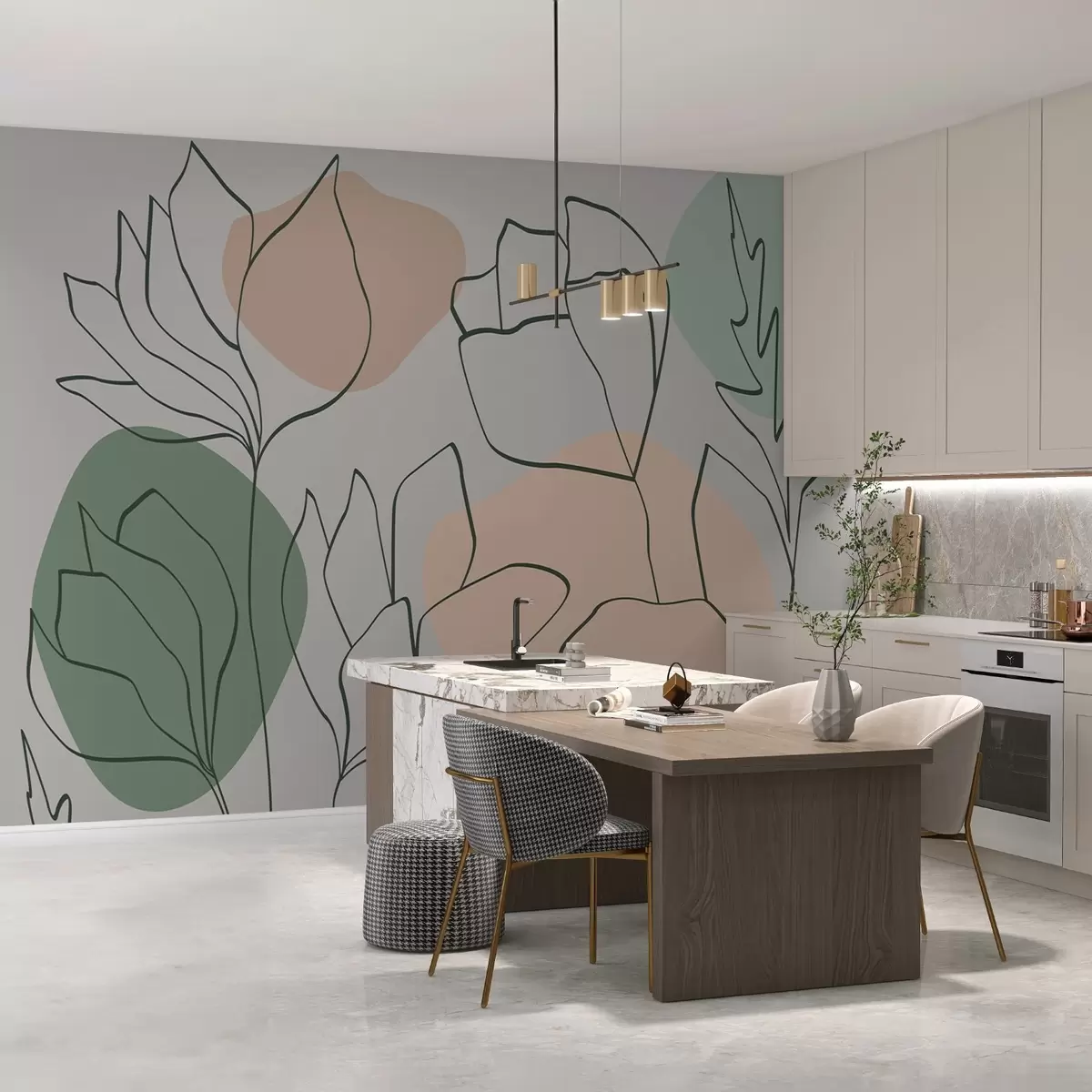 wall murals Биљни узорак са линијама на тачкама w02425