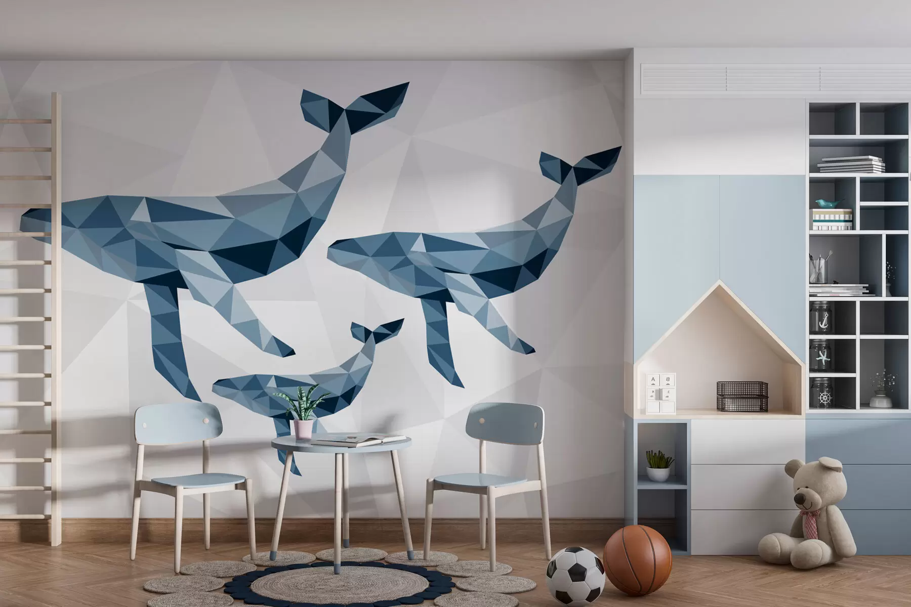 wall murals Полигонални китови и полигонална позадина w02375
