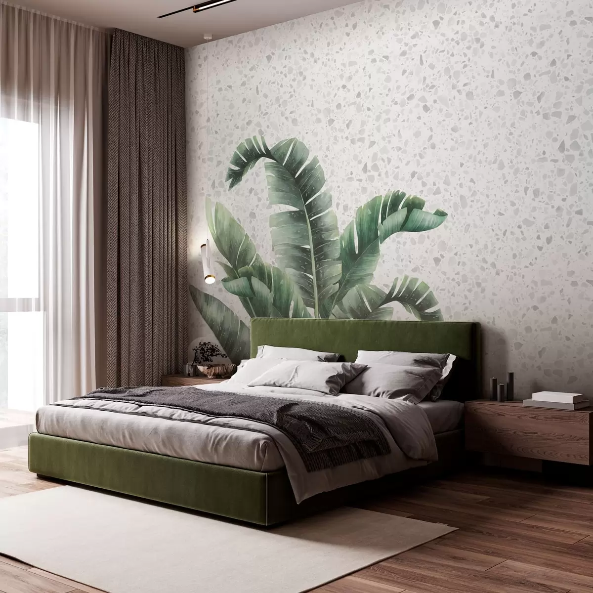 wall murals Тропско лишће и терацо позадина сиве боје w02376v1