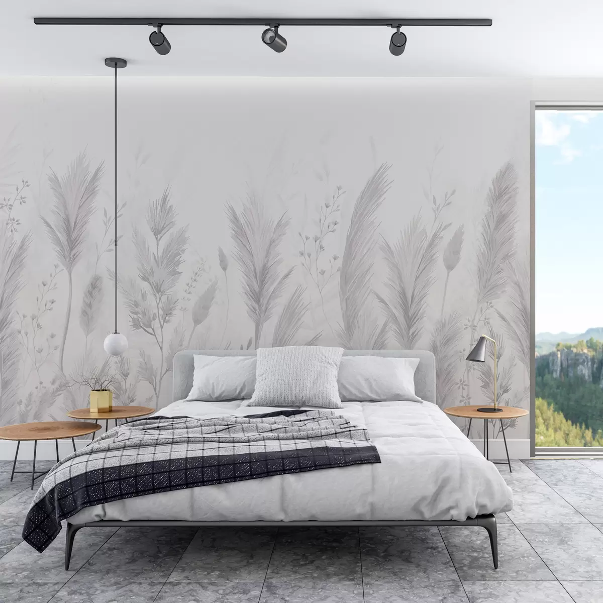 wall murals Нежно дивље цвеће и класови пастелно сивих тонова w02446v1