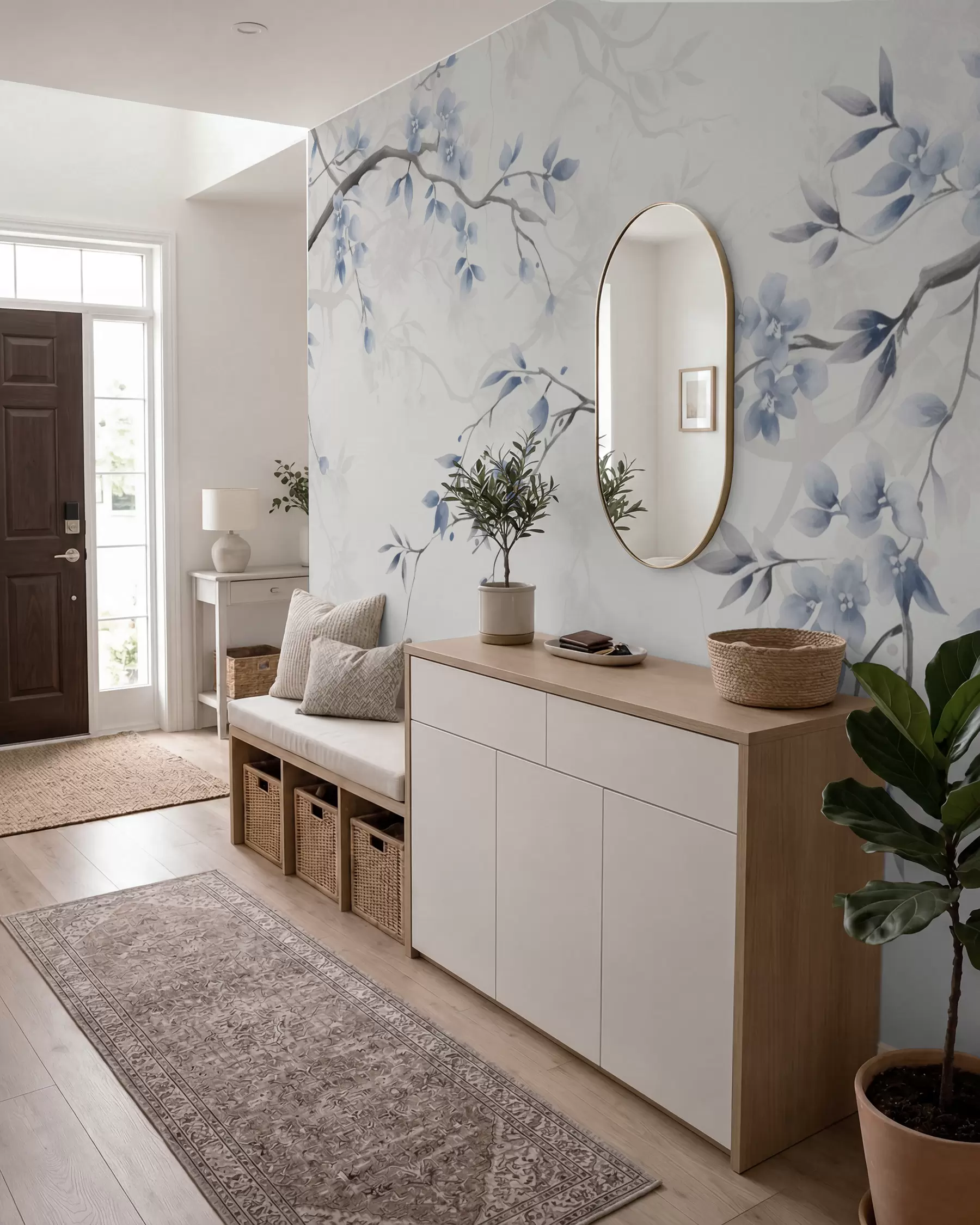 wall murals Трендовске гране са цвећем и лишћем w02449
