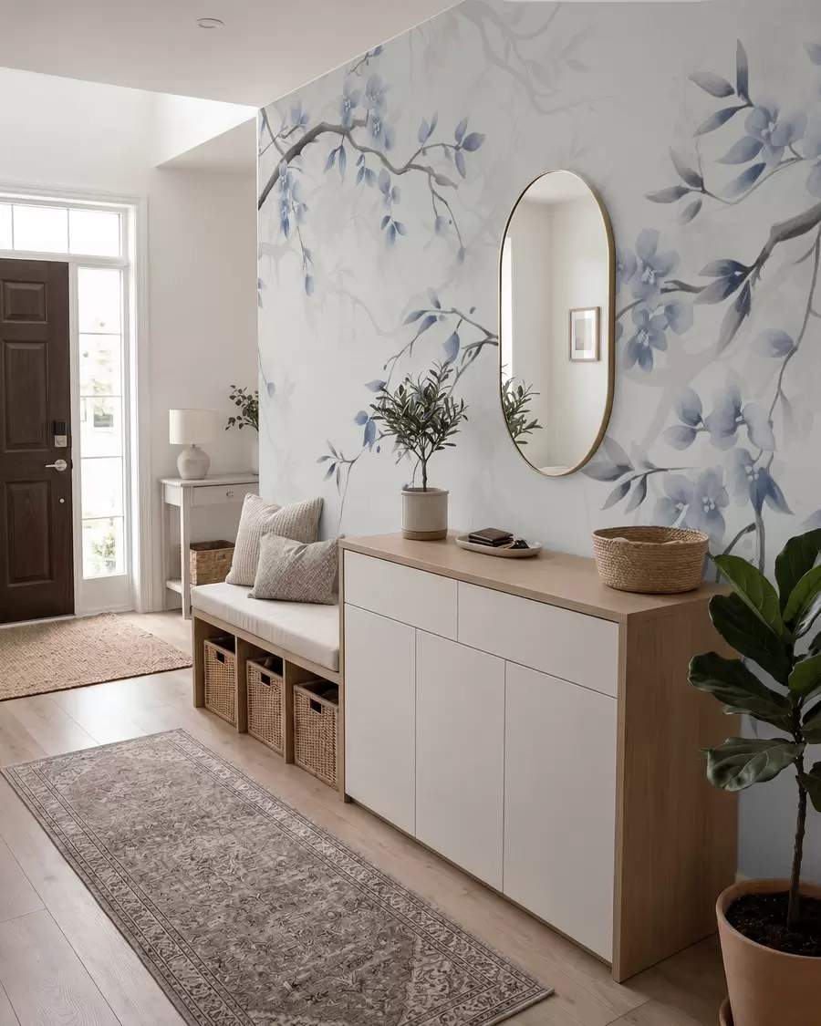 wall murals Трендовске гране са цвећем и лишћем w02449