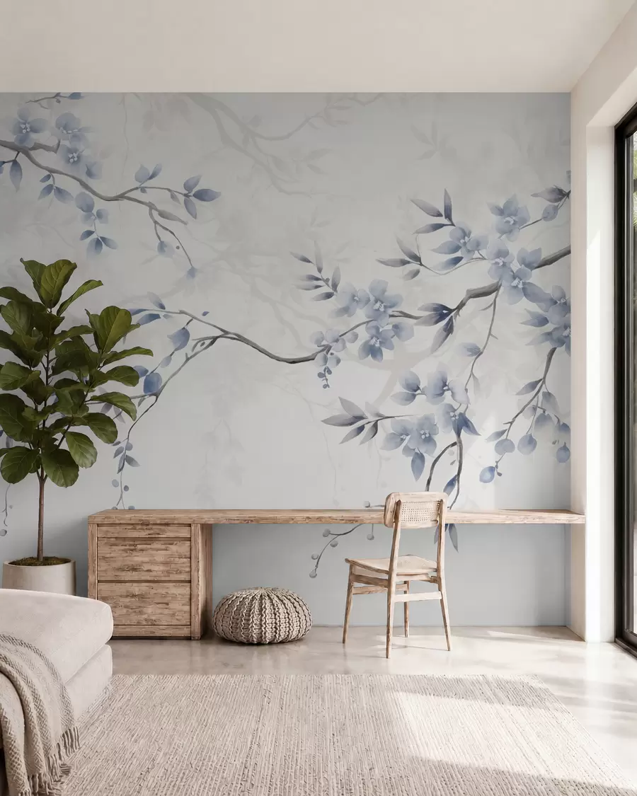 wall murals Трендовске гране са цвећем и лишћем w02449