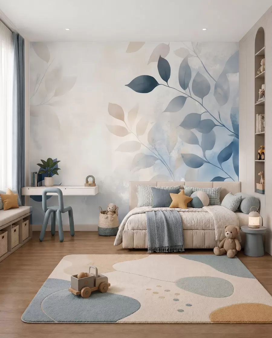 wall murals нежни листови у техници акварела w02453
