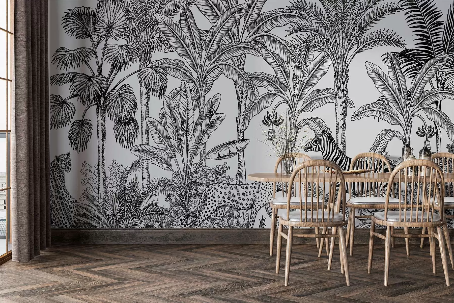 wall murals Савана са леопардима и зебром w02419
