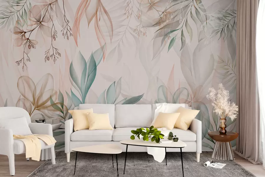 wall murals Деликатно тропско лишће у пастелним бојама w02316