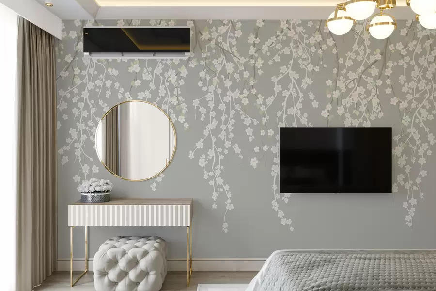 wall murals Текуће деликатне гране са цвећем на сивој позадини w02479v1