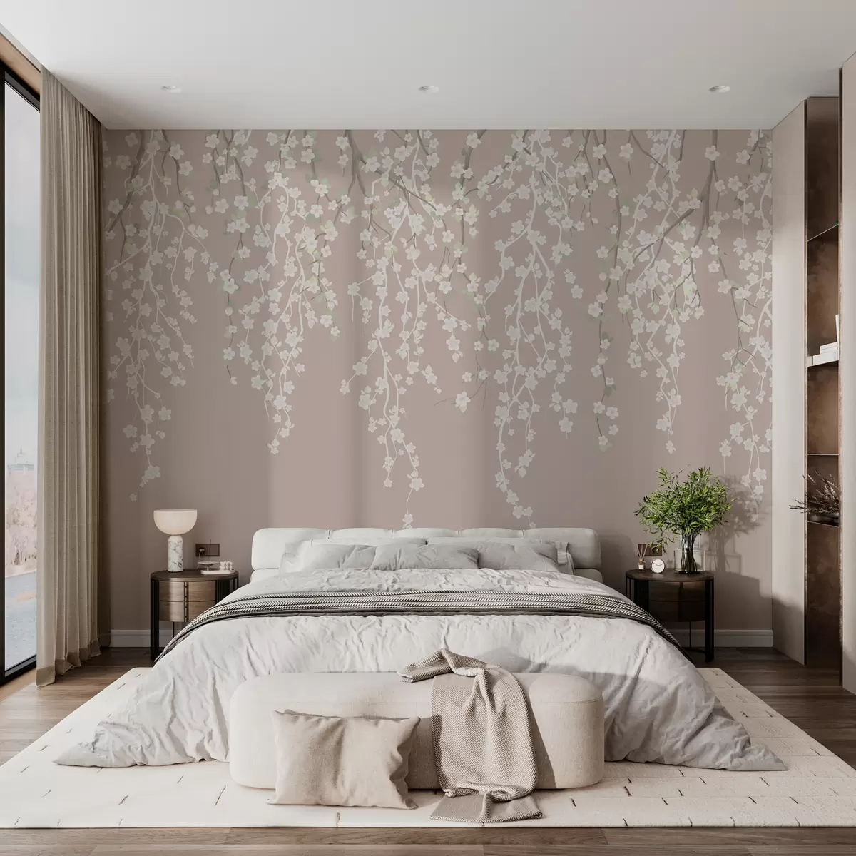 wall murals Текуће деликатне гране са цвећем на пастелној позадини w02479v2