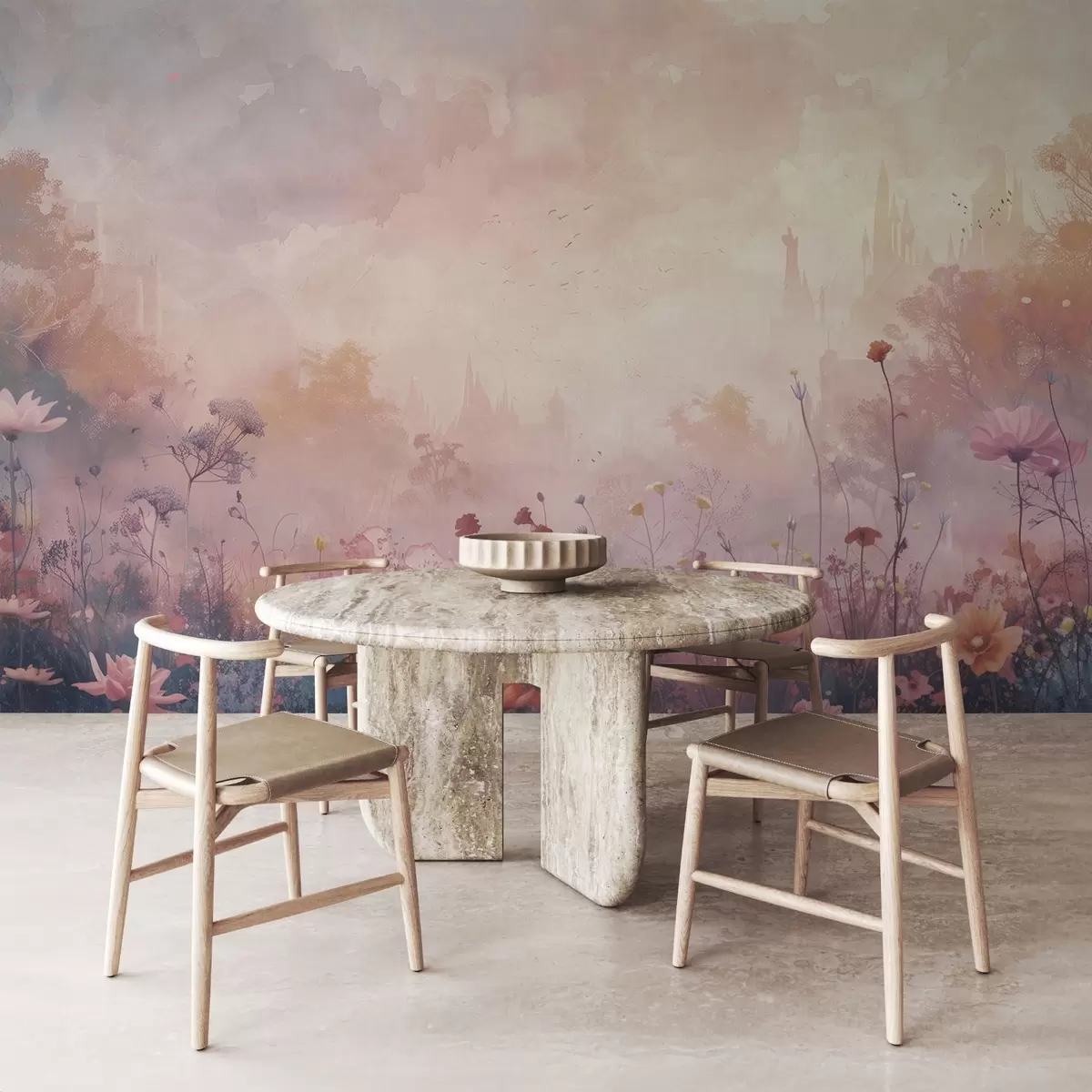 wall murals Дивље цвеће на позадини силуете замка w08478