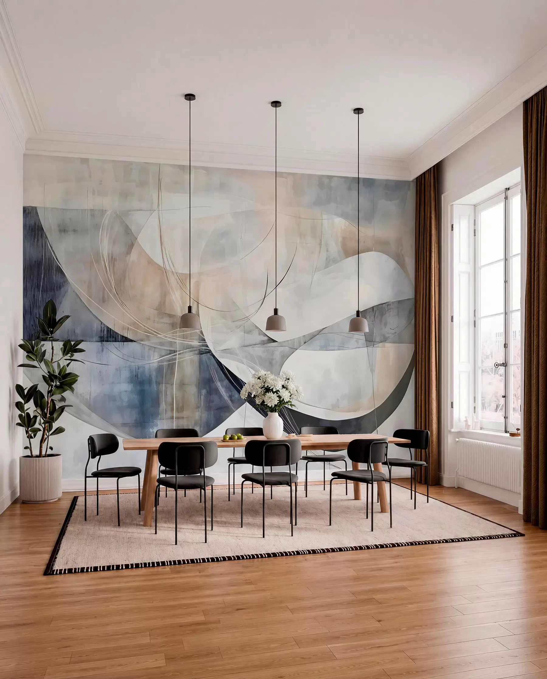 wall murals Апстрактни облици и форме у нијансама беле, сиве, беж и плаве на замућеној текстурираној позадини w08461