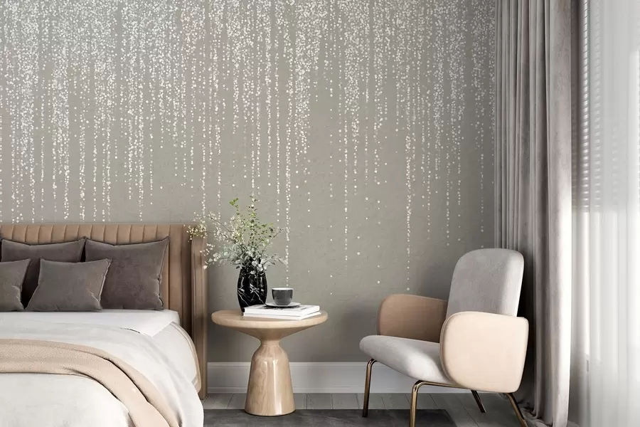 wall murals Вертикални елегантан отисак тачкастог венца на беж текстурираној позадини, стварајући осећај дубине и покрета w08470