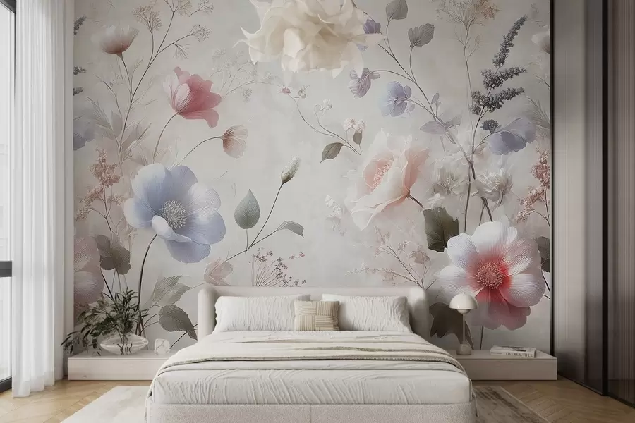 wall murals нежно дивље цвеће у пастелним бојама на текстурираној позадини w02454