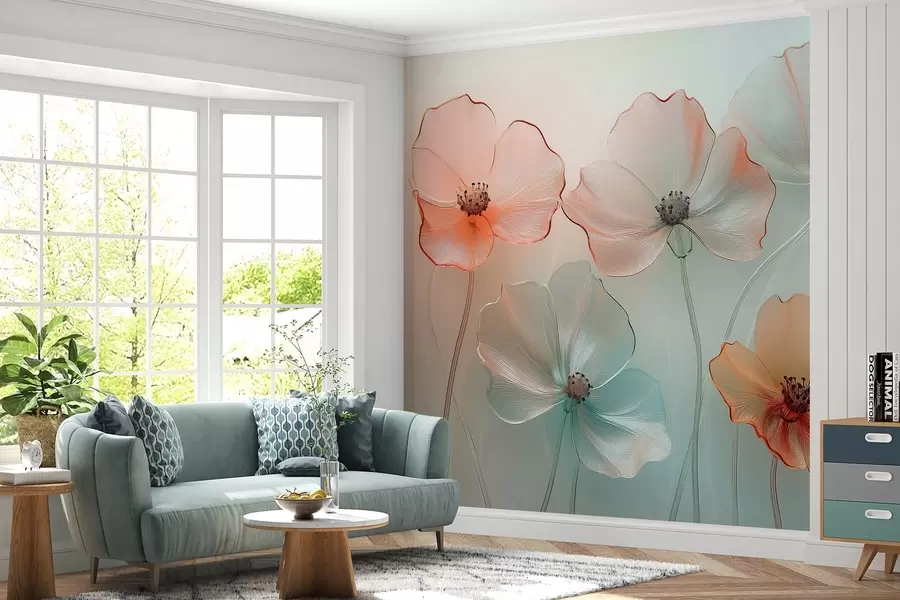 wall murals цветови мака имитација стакла у деликатним бојама w02519