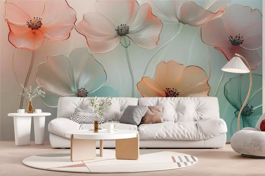 wall murals цветови мака имитација стакла у деликатним бојама w02519
