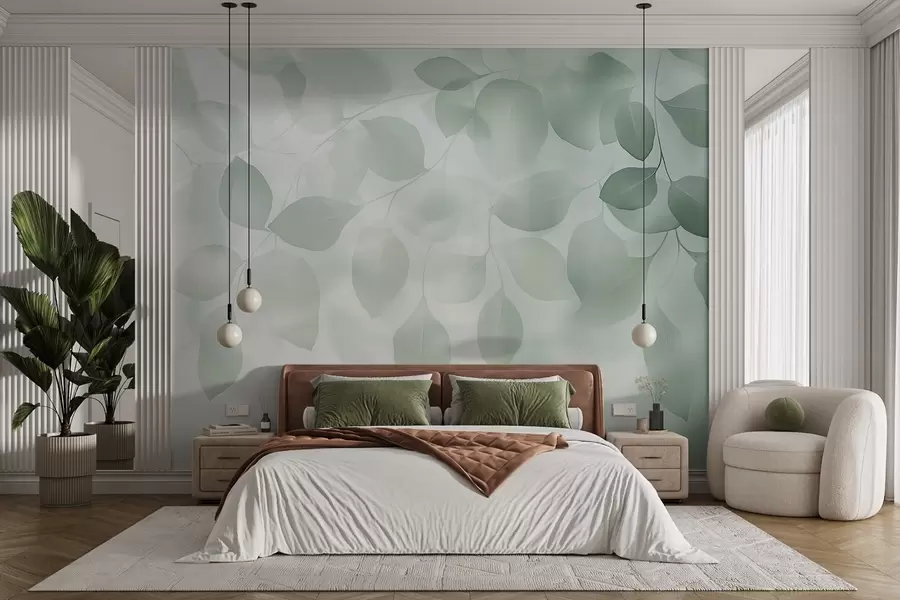 wall murals Цветна апстракција лишћа у зеленим тоновима w08492v1