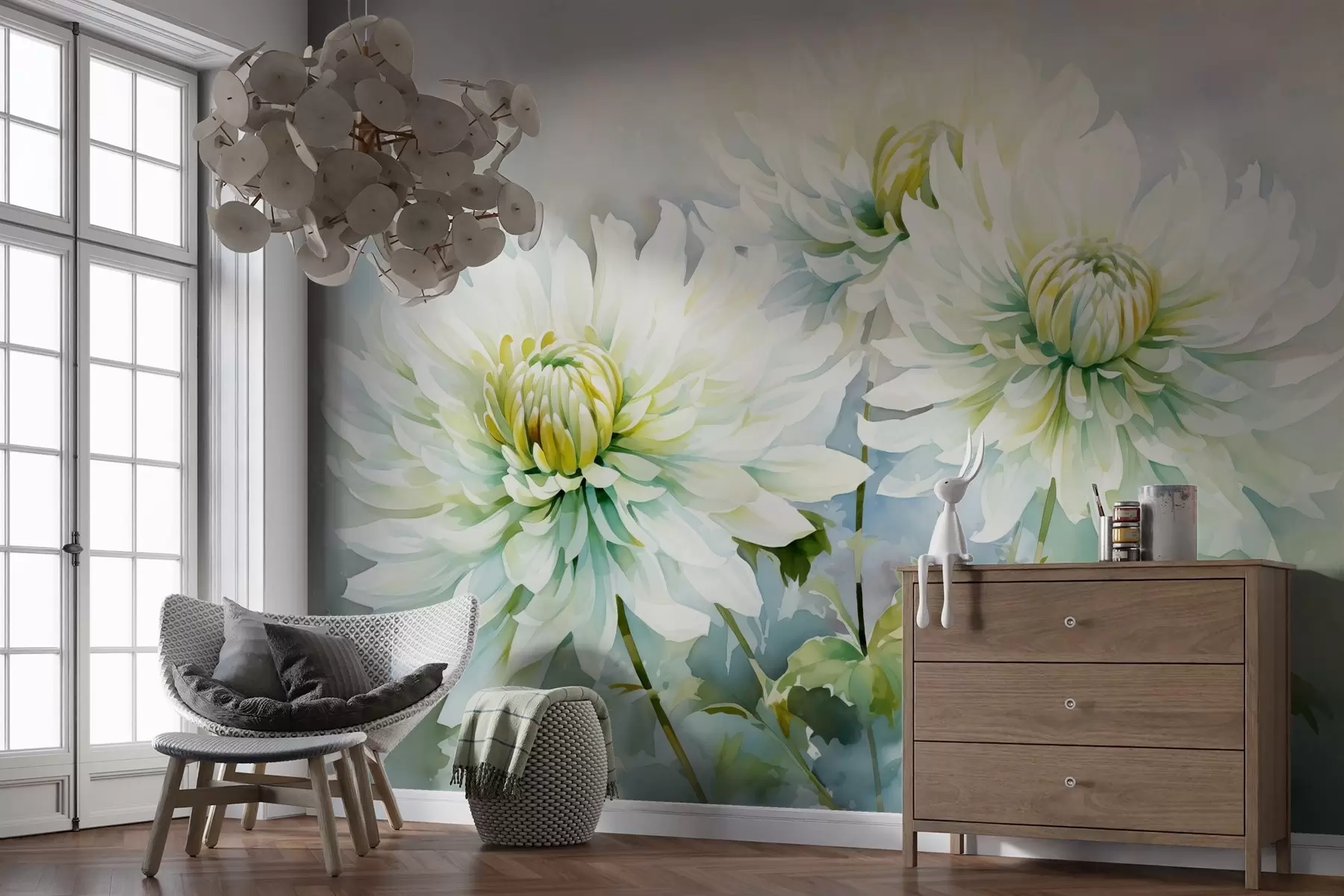 wall murals Хризантеме имитација акварела w02468