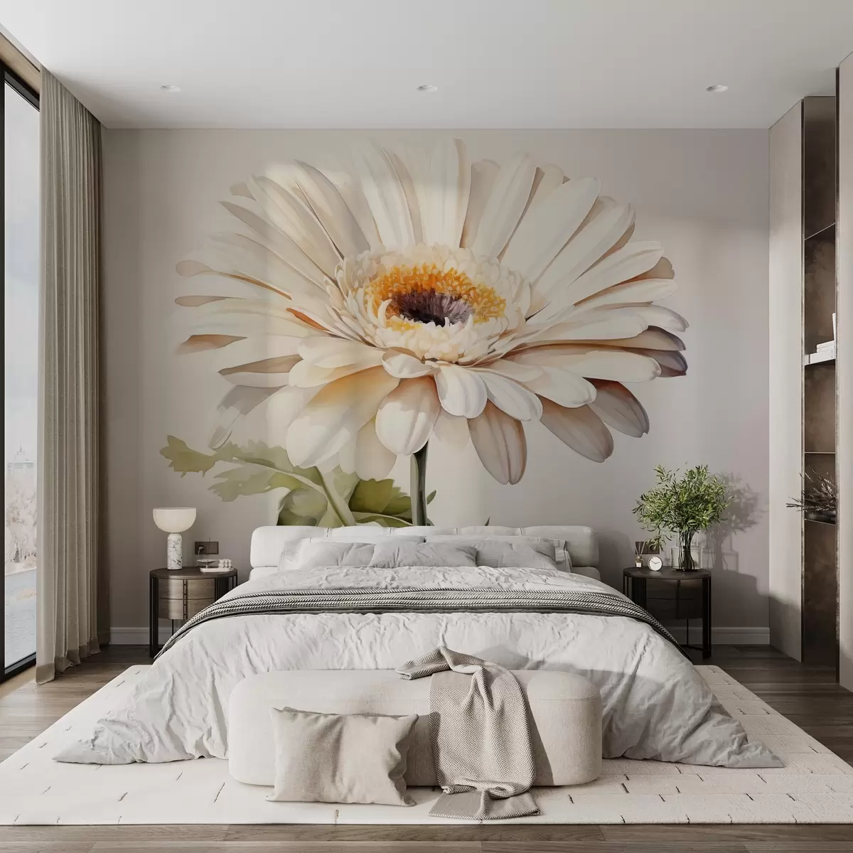 wall murals Сликање акварелом имитација белог цвета w02474
