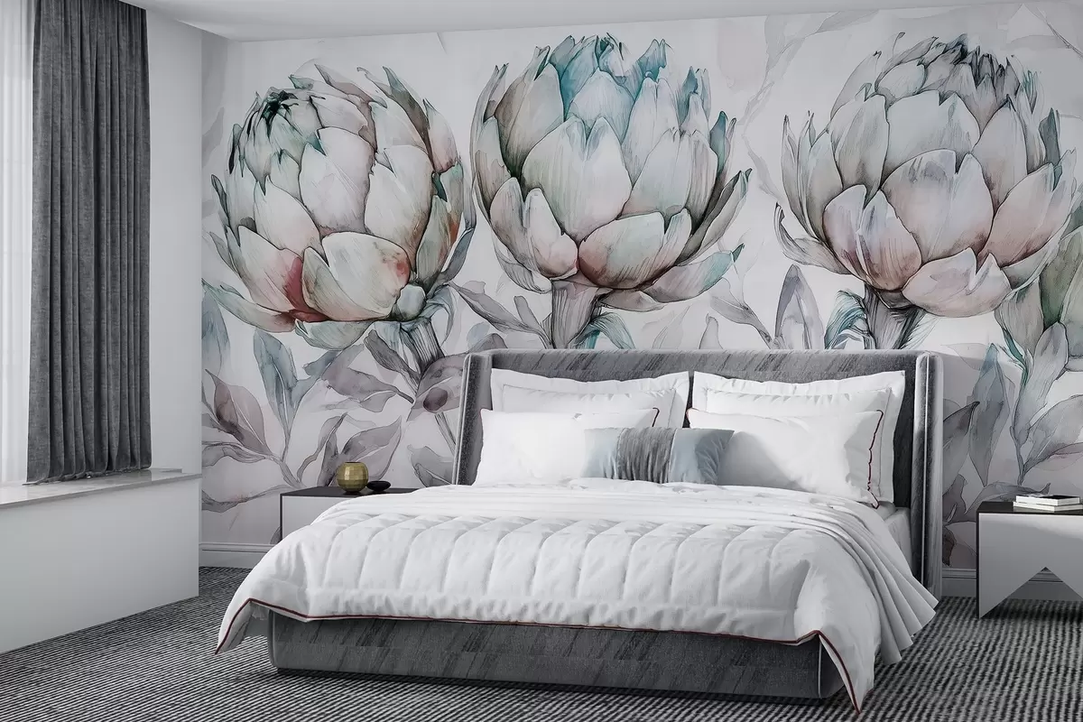 wall murals Предиван цртеж артичока, стил акварела, нежне боје w02482v1