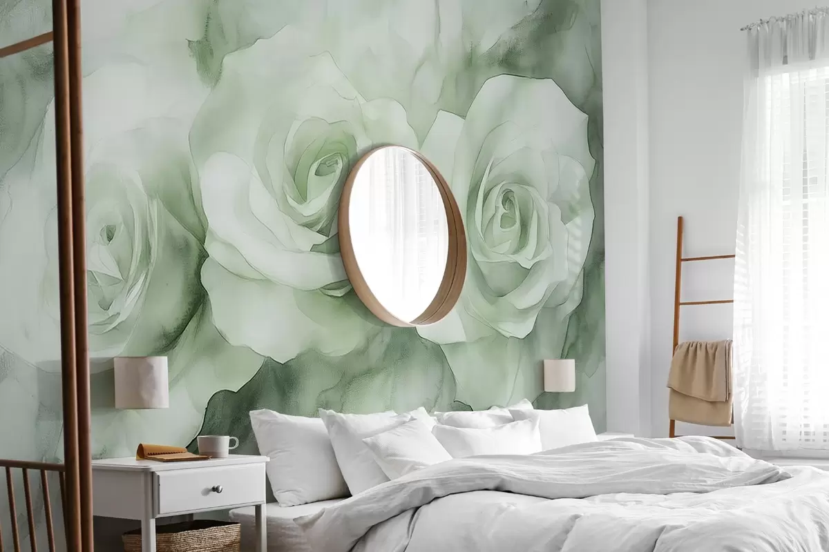 wall murals Прелепе руже, акварел стил, зелене боје, боемски w02492v2