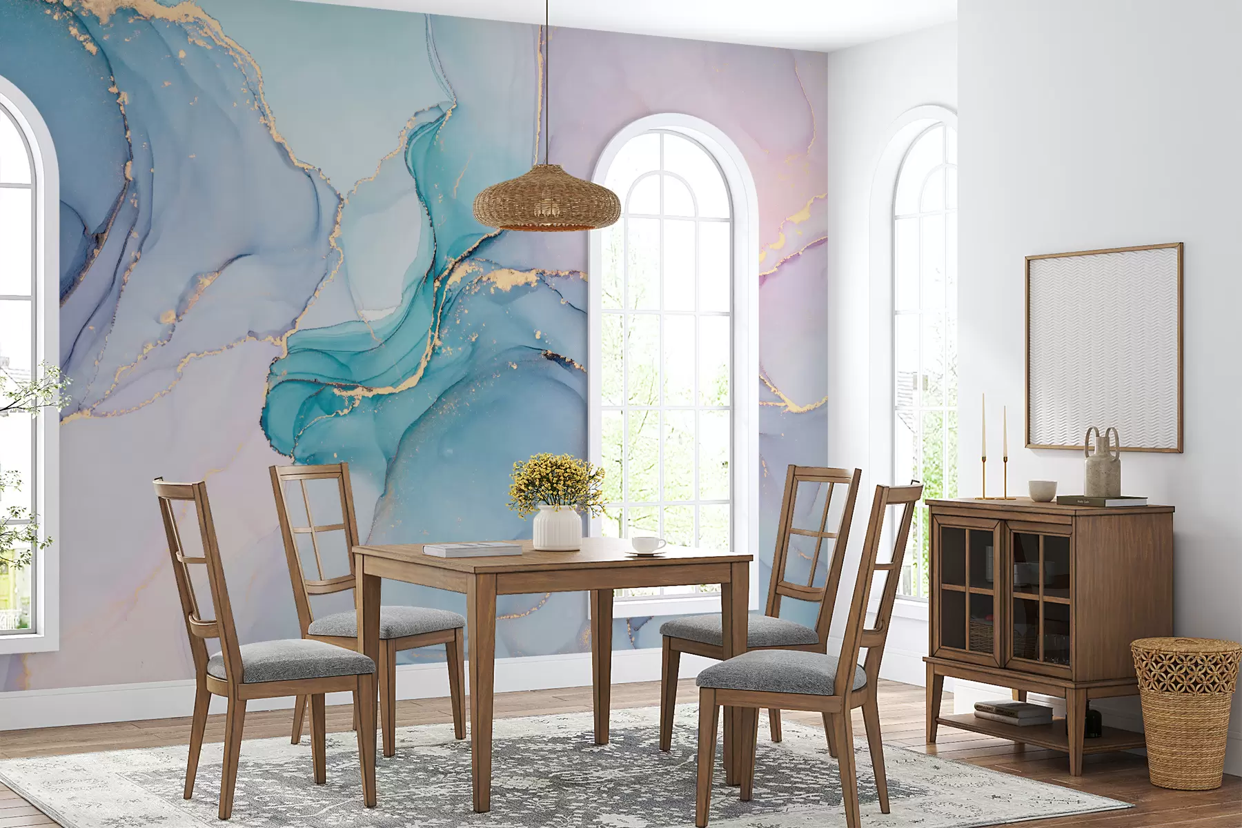 wall murals Мермер - азурно, розе u49408