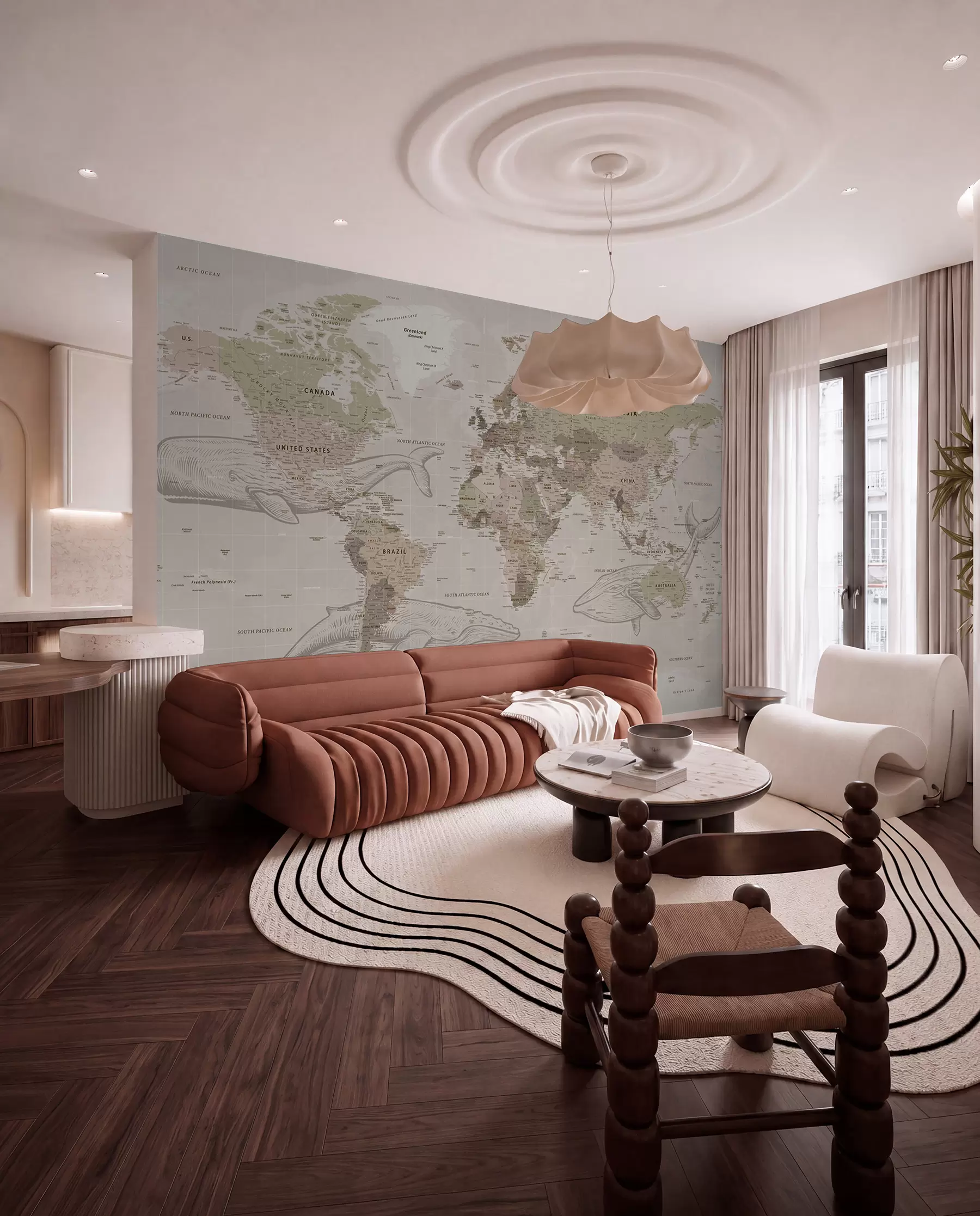 wall murals Мапа света са китовима u50449