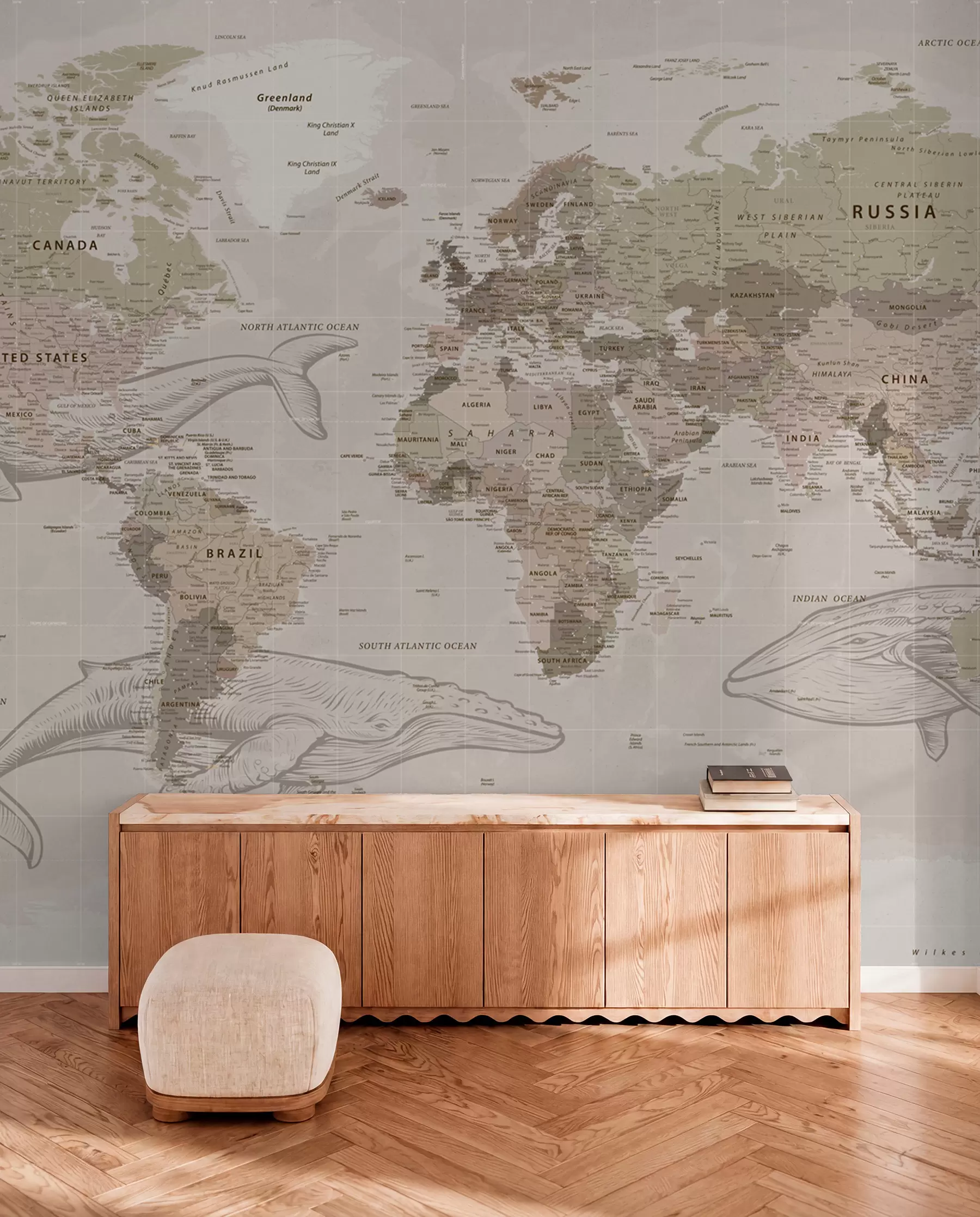 wall murals Мапа света са китовима u50449