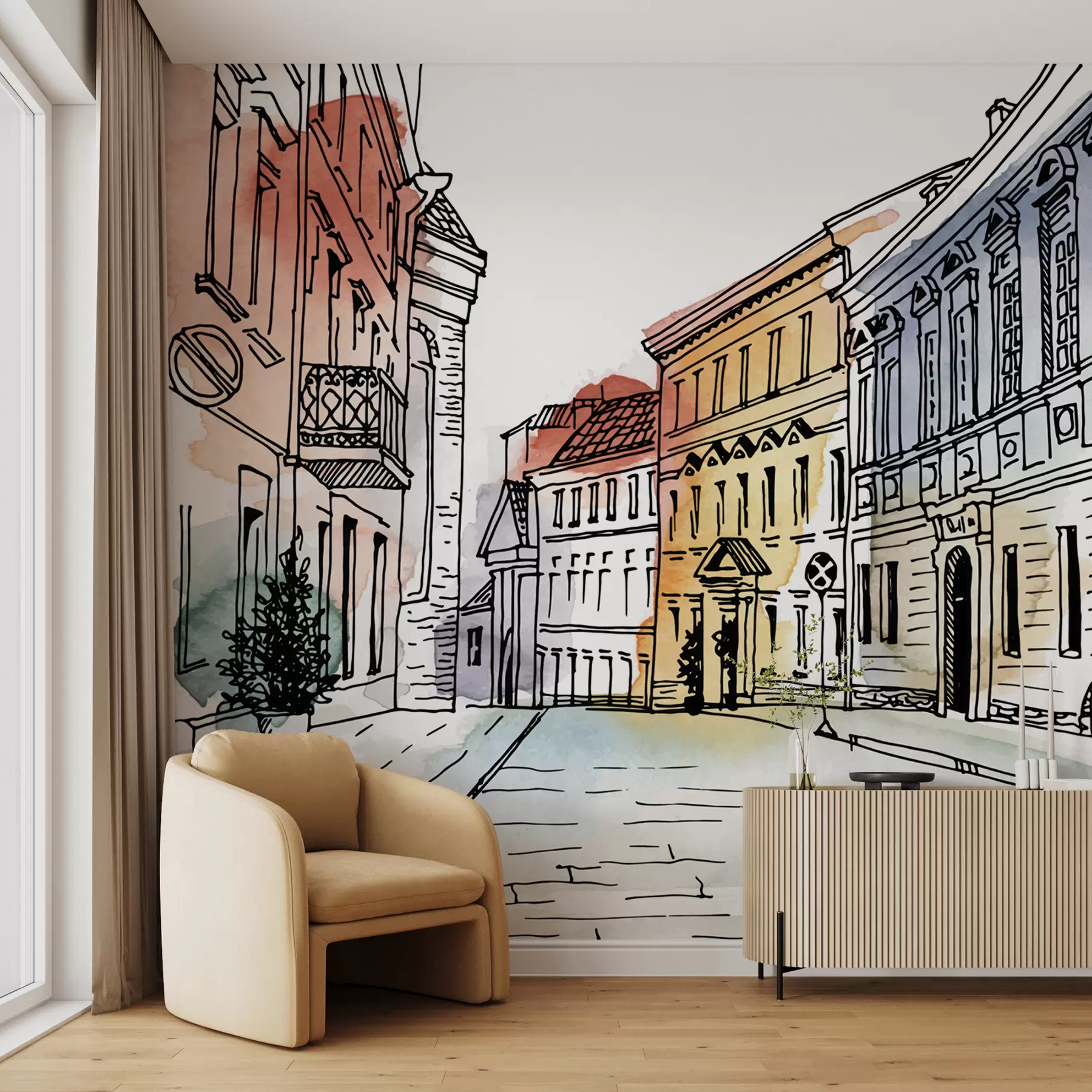 wall murals Стари град, маркер и акварел u51062
