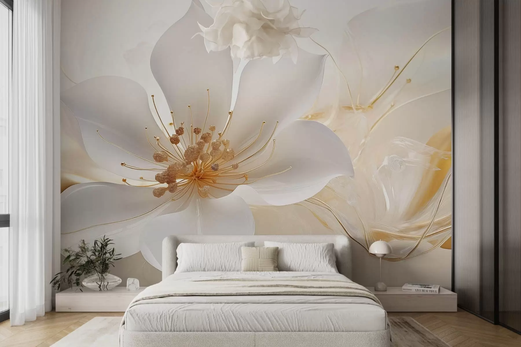wall murals Велики бели цвет на апстрактној позадини w08510