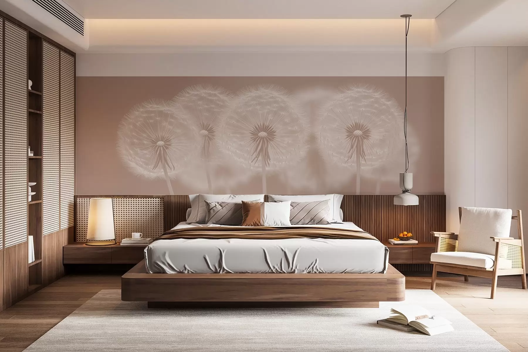 wall murals Деликатни ружичасти прозрачни маслачак на розе природној позадини w08498v1