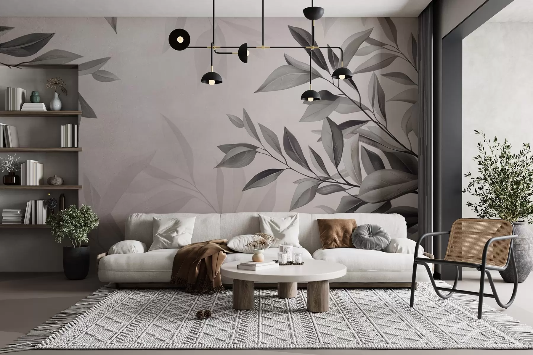 wall murals Тамноплаве гране са листовима на сивој позадини w08499v1