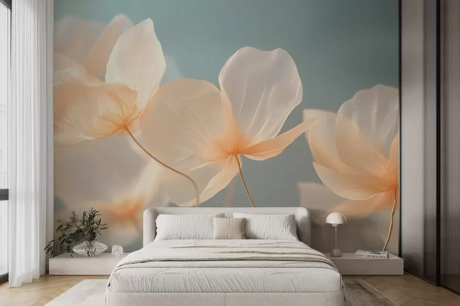 wall murals Латице лотоса, деликатна композиција са плавом позадином w08500